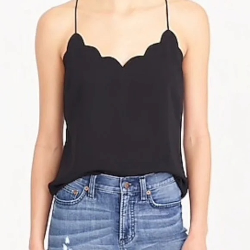 J Crew Factory Black Scalloped Cami Tank Top Adjustable Straps Size 00